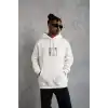 Erkek Ön Arka Baskılı Kapşonlu Sweat - Beyaz
