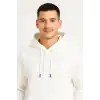 Erkek Ovarsize Kapüşonlu Swetshirt Kanguru Çepli Cıtcıtlı 3 iplik Şardonlu Hoodie - Beyaz