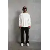 Erkek Oversize Sweatshirt – Beyaz Renk | Ön ve Sırt Baskılı, Üç İplik İçi Pamuklu Kumaş, Rahat Kalıp, Ribanalı Kışlık Sweat | Winagain Polizei Serisi - Beyaz