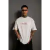 Erkek Oversize Tişört – Beyaz 24/1 Penye Kumaş, Bisiklet Yaka, Ön & Arka Baskılı, Streetwear Tarzı Rahat Büyük Kalıp T-Shirt- Beyaz