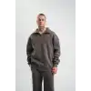 Erkek Patlı Yaka Üç İplik Pamuklu Sweatshirt Double Oversize Rahat Kalıp Günlük Kullanım - Füme