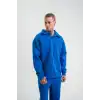 Erkek Patlı Yaka Üç İplik Pamuklu Sweatshirt Double Oversize Rahat Kalıp Günlük Kullanım - Mavi