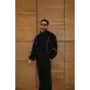 Erkek Premium Parçalı Eşofman Takım - Dik Yaka Fermuarlı Biyeli Sweatshirt Lastik Paça Alt, Oversize 3 iplik Şardonlu - Siyah