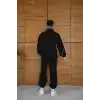 Erkek Premium Parçalı Eşofman Takım - Dik Yaka Fermuarlı Biyeli Sweatshirt Lastik Paça Alt, Oversize 3 iplik Şardonlu - Siyah
