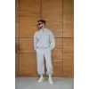 Erkek Premium Parçalı Eşofman Takım - Dik Yaka Fermuarlı Biyeli Sweatshirt Lastik Paça Alt, Oversize 3 iplik Şardonlu - Gri