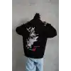 Erkek Şapkalı Güvercin Baskılı Kapşonlu Sweat - Siyah