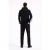 Erkek Şeritli Eşofman Takım Kapüşonlu Sweatshirt Boru Paça Alt, Oversize 3 iplik Pamuklu - Siyah