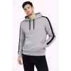 Erkek Şeritli Kapüşonlu Sweatshirt Oversize 3 iplik Pamuklu - Gri