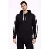 Erkek Şeritli Kapüşonlu Sweatshirt Oversize 3 iplik Pamuklu - Siyah