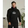 Erkek Sırt Baskılı Kapüşonlu Üç İplik Oversize Sweatshirt - Siyah