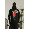 Erkek Sırt Baskılı Oversize Üç İplik Kapüşonlu Sweatshirt - Siyah