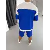 Erkek Şortlu Takım – Oversize İki İplik Kumaş, Ön & Arka Dijital Baskılı Tişört ve Lastikli Cepli Şort, Yazlık Günlük Spor Set - Mavi