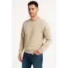 Erkek Üç İplik Düz Bisiklet Yaka SweatShirt - Bej
