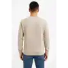 Erkek Üç İplik Düz Bisiklet Yaka SweatShirt - Bej