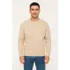 Erkek Üç İplik Düz Bisiklet Yaka SweatShirt - Bej
