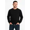 Erkek Üç İplik Düz Bisiklet Yaka SweatShirt - Siyah