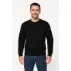 Erkek Üç İplik Düz Bisiklet Yaka SweatShirt - Siyah