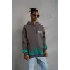 Erkek Üç İplik İçi Pamuklu Alev Baskılı Kapüşonlu Sweatshirt - Gri