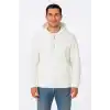 Erkek Üç İplik Kapüşonlu Tam Fermuarlı Kanguru Cepli SweatShirt Hoodie - Beyaz