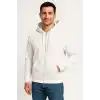 Erkek Üç İplik Kapüşonlu Tam Fermuarlı Kanguru Cepli SweatShirt Hoodie - Beyaz