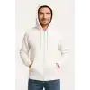 Erkek Üç İplik Kapüşonlu Tam Fermuarlı Kanguru Cepli SweatShirt Hoodie - Beyaz