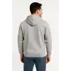 Erkek Üç İplik Kapüşonlu Tam Fermuarlı Kanguru Çepli SweatShirt Hoodie - Gri