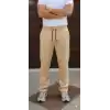 Erkek Üç iplik Kışlık Pamuklu Ovarsize Bağcıklı Düz Paça Cepli Eşofman Altı Spor Rahat Model - Bej