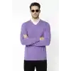Erkek V Yaka Triko Kazak yumuşak dokulu Pamuklu ince Dokuma, uzun kollu Rahat Regular kalıp - Mor