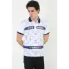 Erkek Yakalı Slim Fit Baskılı T-Shirt - Beyaz