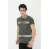 Erkek Yakalı Slim Fit Baskılı T-Shirt - Haki