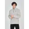 Erkek Yarım Fermuarlı Baskılı Sweat - Boyalı Gri