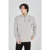 Erkek Yarım Fermuarlı Baskılı Sweat - Boyalı Gri