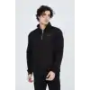 Erkek Yarım Fermuarlı Baskılı Sweat - Siyah