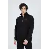 Erkek Yarım Fermuarlı Baskılı Sweat - Siyah