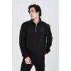 Erkek Yarım Fermuarlı Baskılı Sweat - Siyah