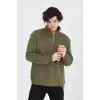 Erkek Yarım Fermuarlı Baskılı Sweat - Yeşil