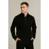 Erkek Yarım Fermuarlı Triko Kazak – Selanik Örgü, Dik Yaka, Pamuklu Dokuma, Regular Fit Uzun Kollu Kışlık Model - Siyah