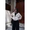 Fermuarlı Gömlek Yaka Bomber Ceket - Beyaz