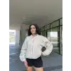 Fermuarlı Gömlek Yaka Bomber Ceket - Beyaz