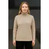 Kadın Balıkcı Yaka Bağazlı Triko Kazak Pamuklu Kalın Fitilli Dokuma - Bej