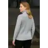 Kadın Balıkcı Yaka Bağazlı Triko Kazak Pamuklu Kalın Fitilli Dokuma - Gri