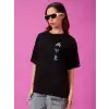 Kadın Baskılı Oversize T-shirt - Siyah