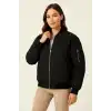 Kadın Bomber Mont Ceket – Fermuarlı, Kapitone İçi Astarlı, Su İtici Kumaş, Regular Fit, Yandan Cepli, Günlük Bahar & Kış Şık Rahat Stil - Siyah