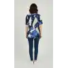 Kadın Desenli Püsküllü Viskon Bluz Bebe Yaka Kısa Kollu Big Size Rahat Kesim - Desenli