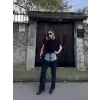 Kadın Jeans Kot Parçalı Palazzo Pantolon - Siyah