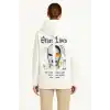 Kadın Kapşonlu Sweatshirt – Oversize Üç İplik Şardonlu Hoodie, “Other Lives” Ön & Arka Baskılı, Kanguru Cepli, Kışlık Rahat Günlük Stil - Beyaz