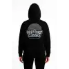 Kadın Kapşonlu Sweatshirt – Oversize Üç İplik Şardonlu Hoodie, “West Coast Classics” Ön & Arka Baskılı, Kanguru Cepli Kışlık Günlük Stil - Siyah
