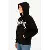 Kadın Kapüşonlu 3 İplik Şardonlu Önü Baskılı Fermuarlı Oversize Sweatshirt - Siyah