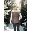 Kadın Kolsuz Fermuarlı Yelek - Kahve