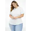 Kadın Pike Kumaş Düğmeli Yaka Battal Büyük Beden Günlük Kısa kol Tişört T-shirt - Beyaz